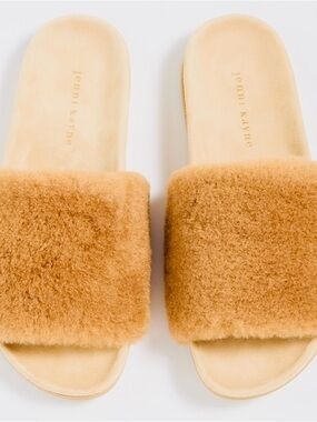 Jenni Kayne Camel Faux Shearling Slide Sandals